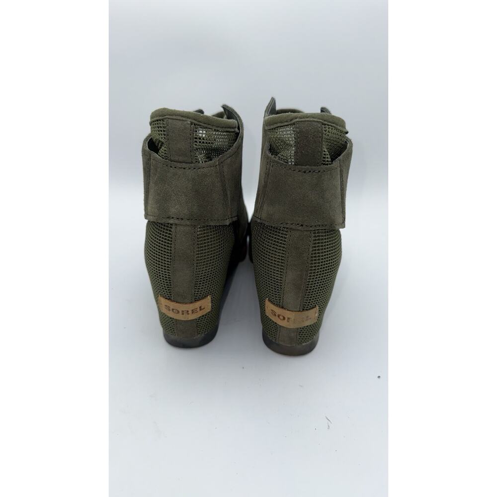 SOREL Women's Joanie Boot Wedge 10 Suede & Micro Mesh Bootie Green Peep Toe - Picture 11 of 11
